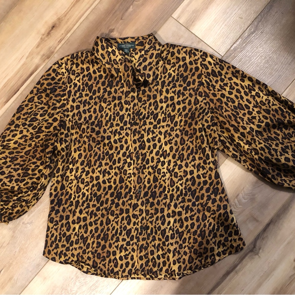 LAUREN JEANS RALPH LAUREN CHEETAH PRINT 100% COTTON BUTTON UP BLOUSE SIZE P/L